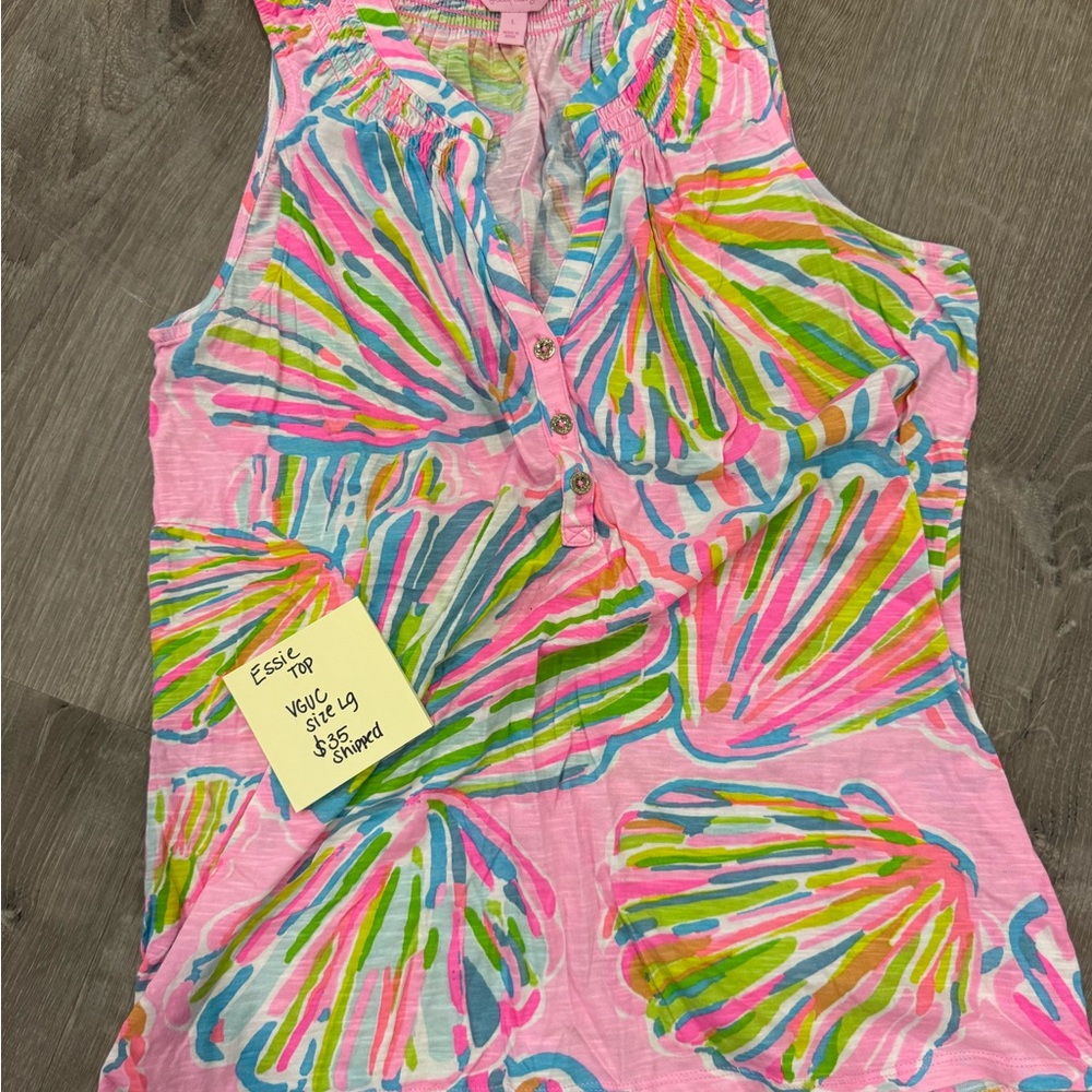 Lilly Pulitzer Pink and Green Shell Print Top